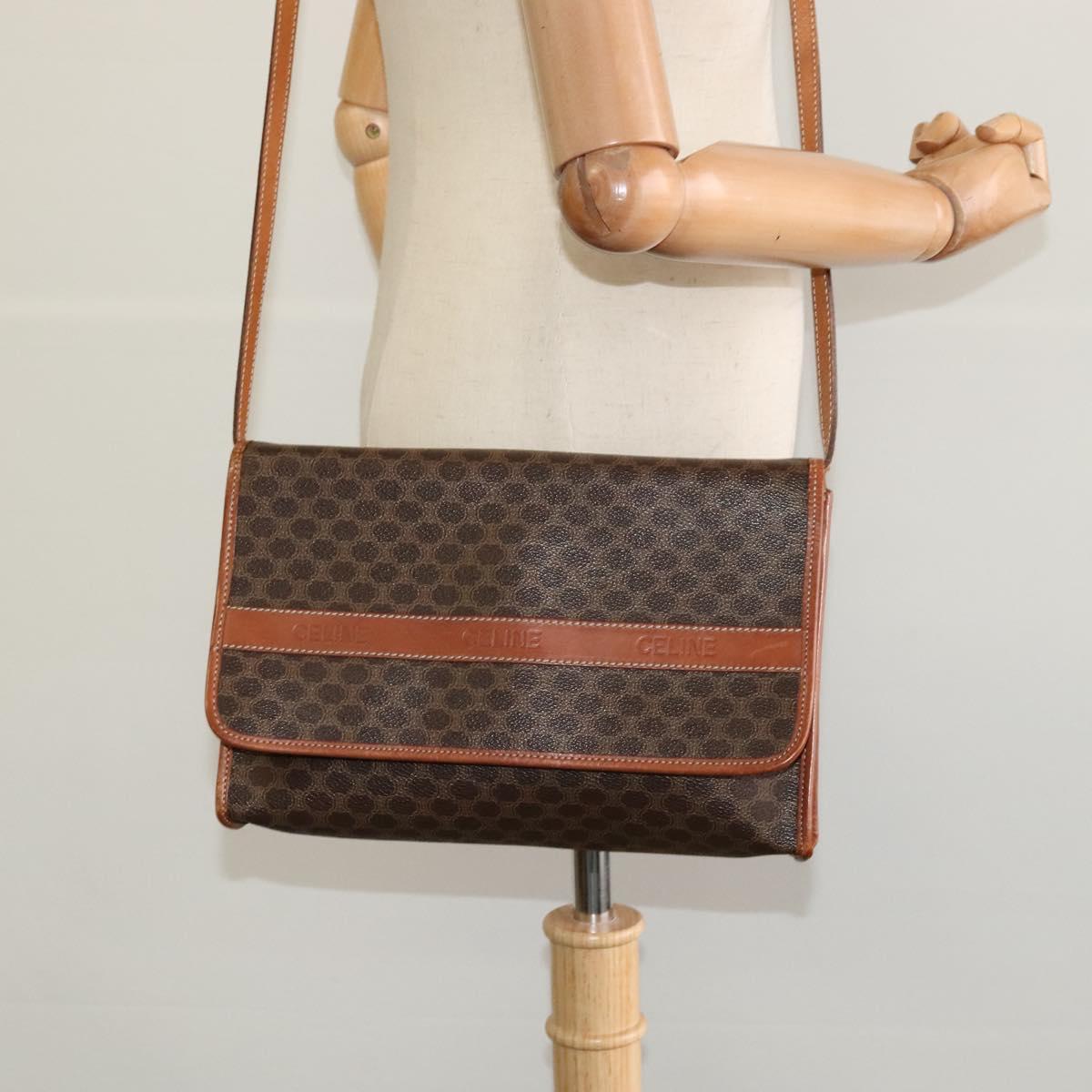 CELINE Macadam Canvas Shoulder Bag PVC Leather Brown Gold Auth sw164