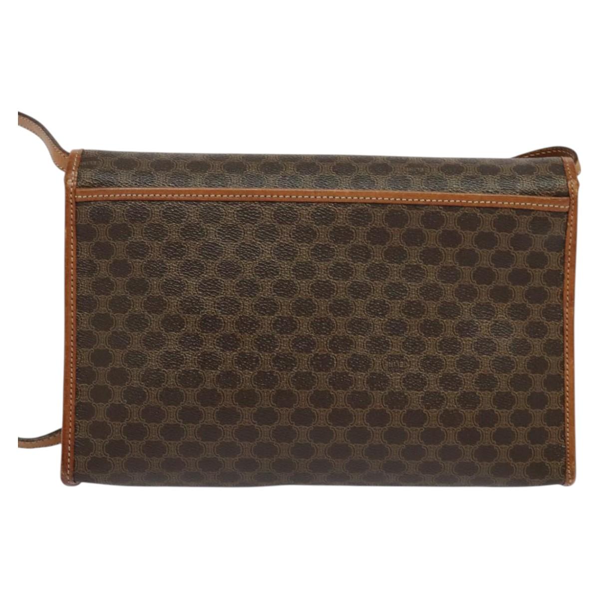 CELINE Macadam Canvas Shoulder Bag PVC Leather Brown Gold Auth sw164