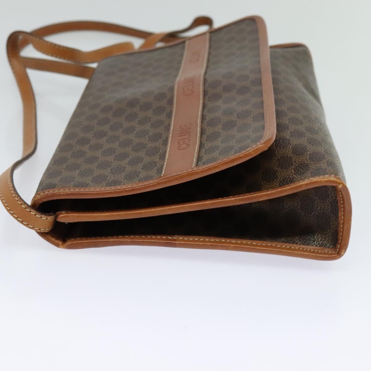 CELINE Macadam Canvas Shoulder Bag PVC Leather Brown Gold Auth sw164