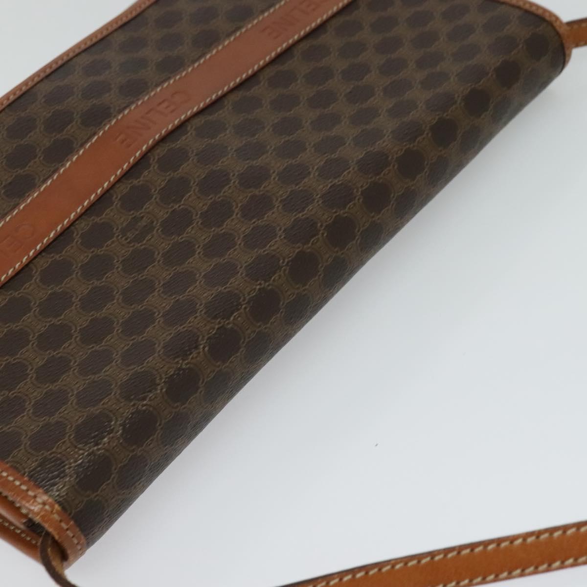 CELINE Macadam Canvas Shoulder Bag PVC Leather Brown Gold Auth sw164