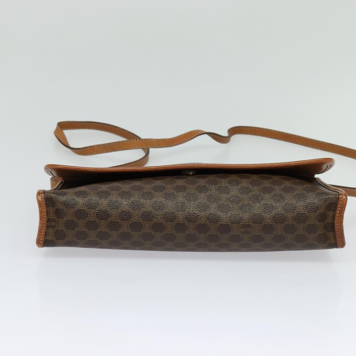 CELINE Macadam Canvas Shoulder Bag PVC Leather Brown Gold Auth sw164