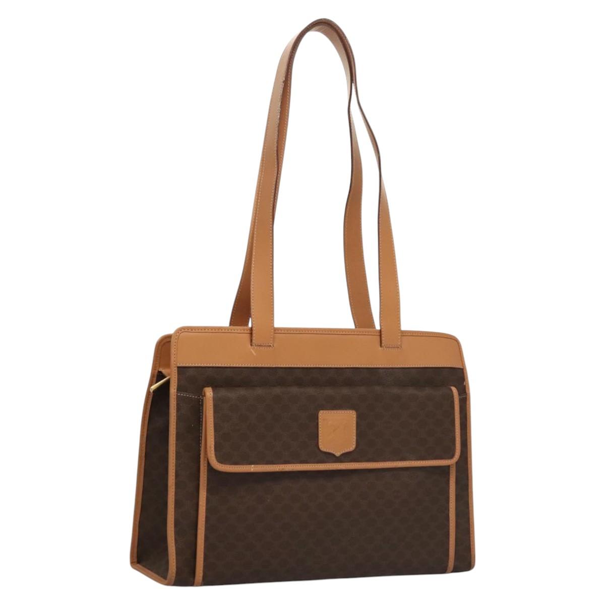 CELINE Macadam Canvas Shoulder Bag PVC Leather Brown Gold Auth sw165