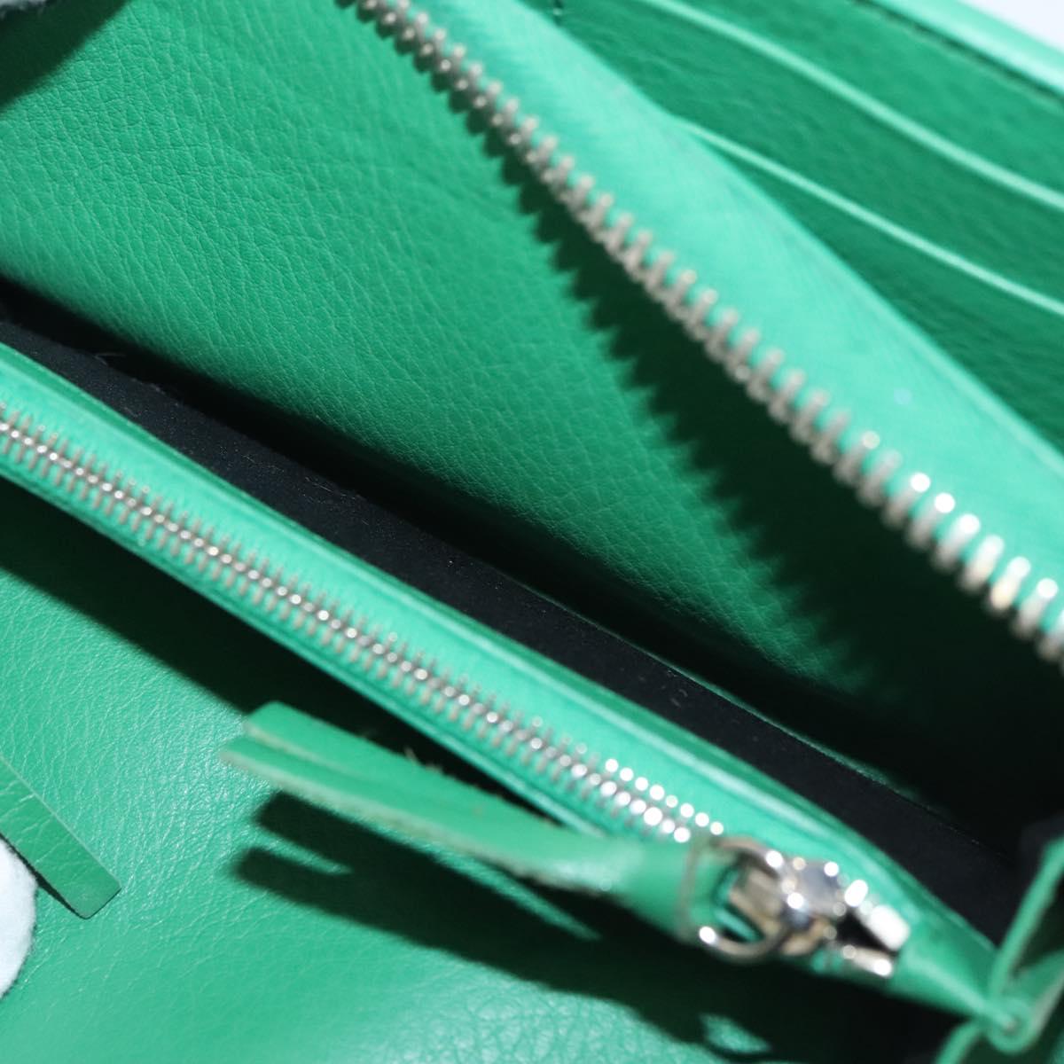BALENCIAGA Paper Money Zip Around Wallet Leather Green 371661 Auth sw166V