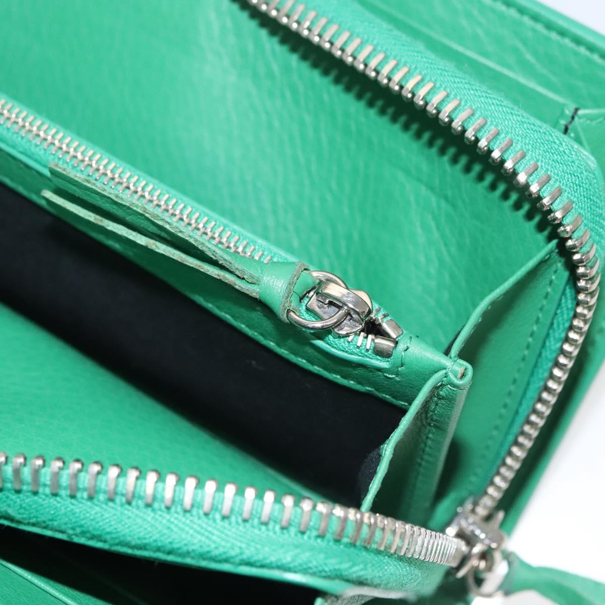 BALENCIAGA Paper Money Zip Around Wallet Leather Green 371661 Auth sw166V
