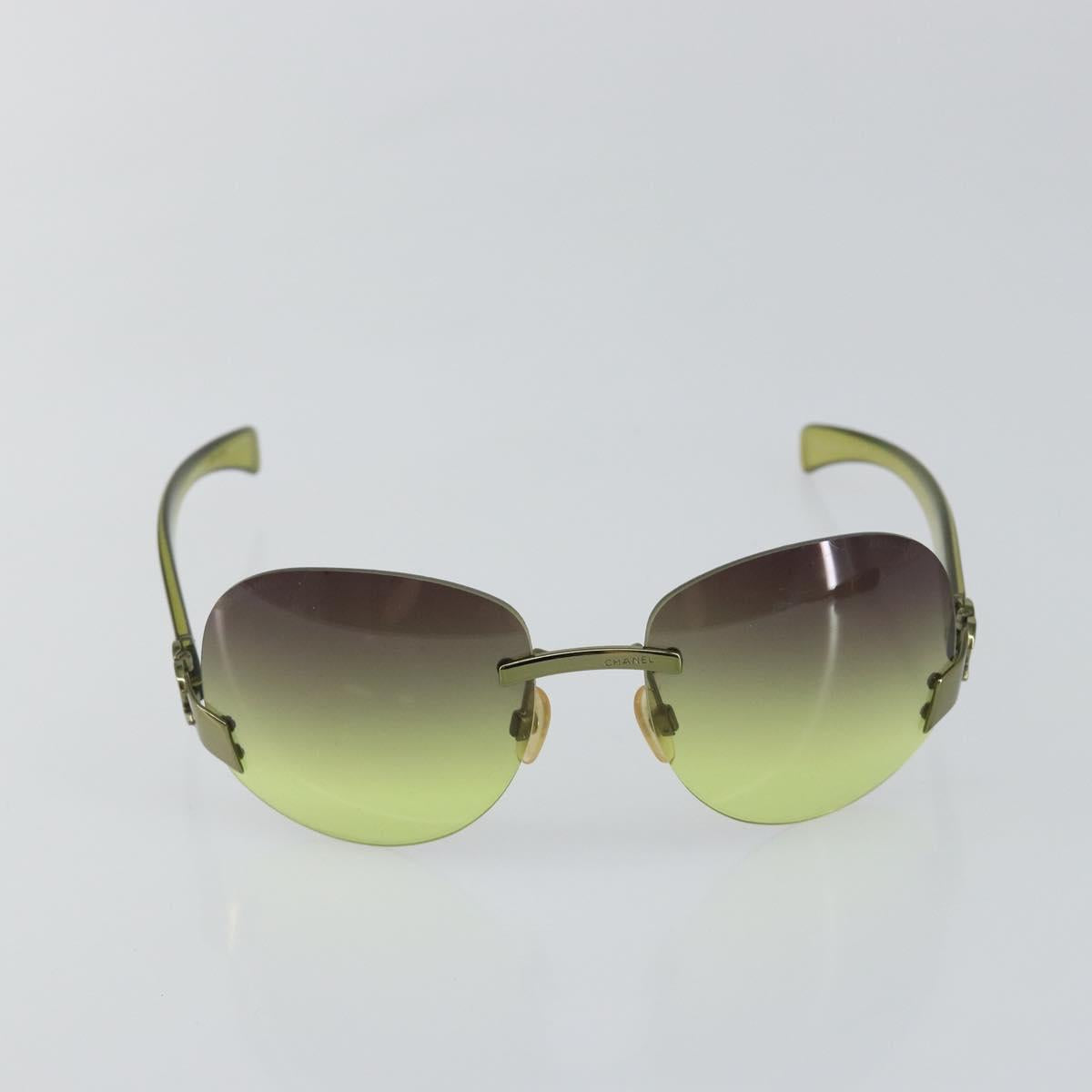 CHANEL COCO Mark Sunglasses Plastic Green CC Auth SW1668
