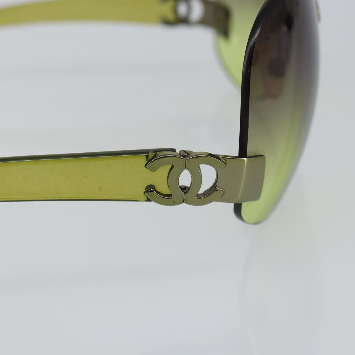 CHANEL COCO Mark Sunglasses Plastic Green CC Auth SW1668