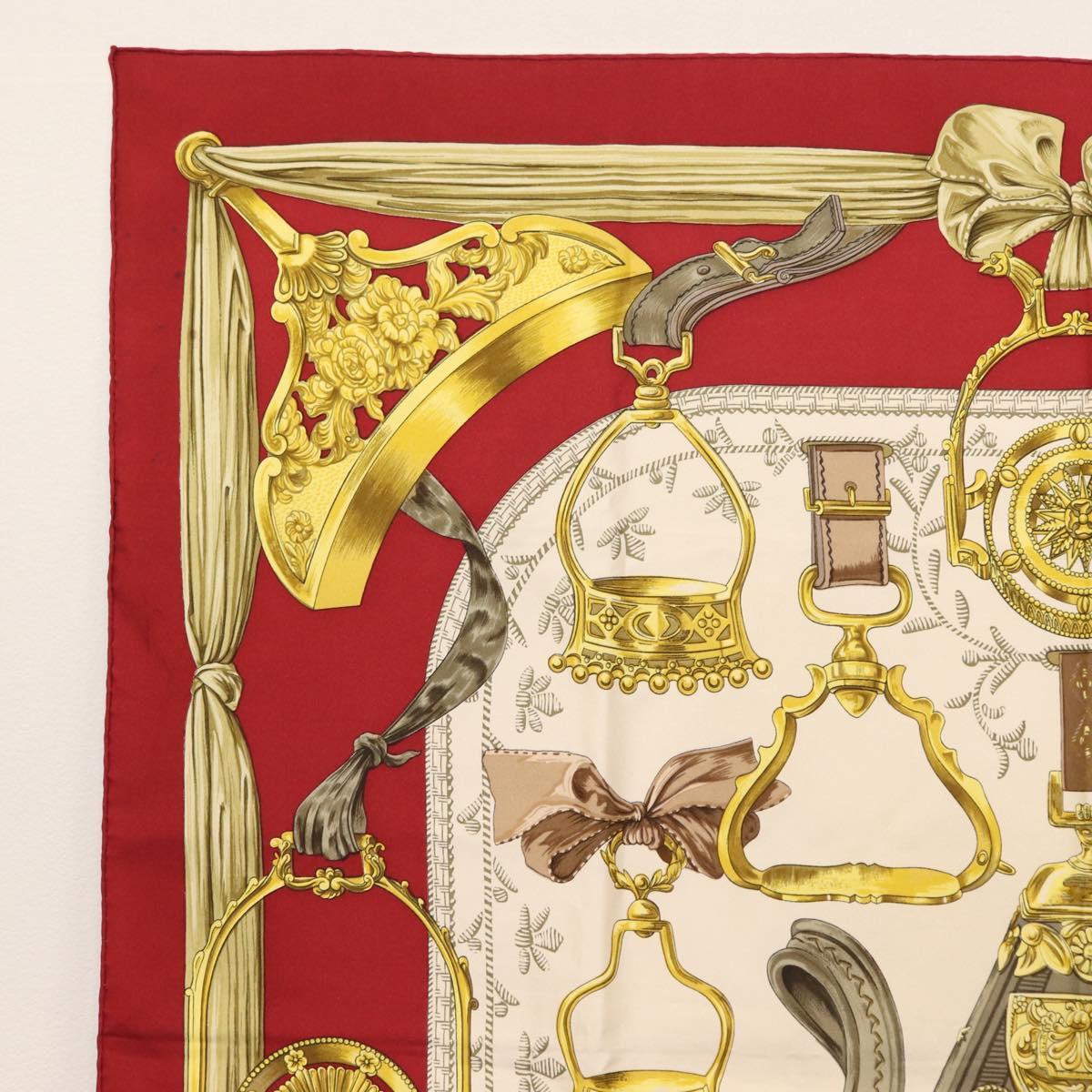 HERMES Carre 90 Scarf ""ETRIERS"" Silk Bordeaux Auth SW1684