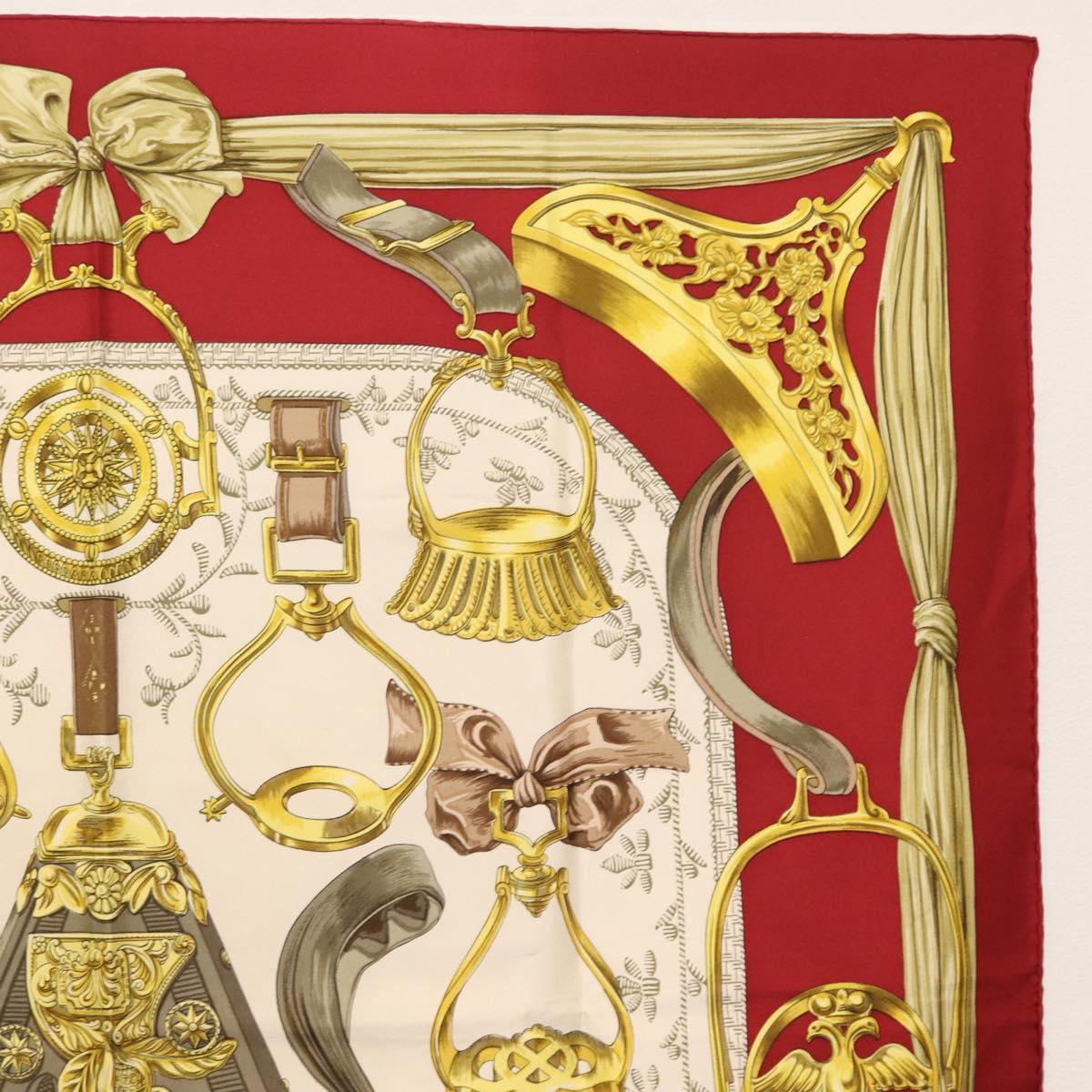 HERMES Carre 90 Scarf ""ETRIERS"" Silk Bordeaux Auth SW1684