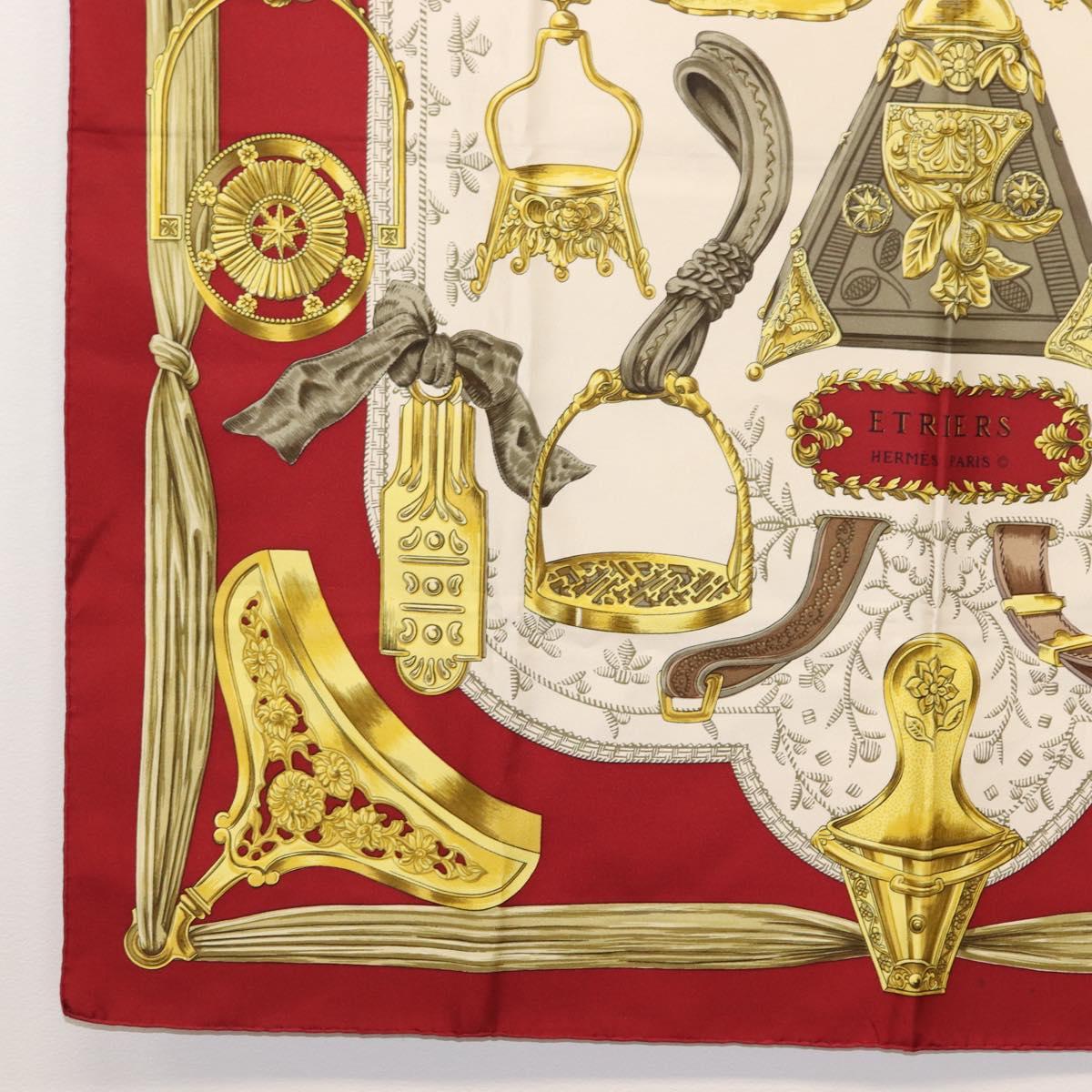 HERMES Carre 90 Scarf ""ETRIERS"" Silk Bordeaux Auth SW1684