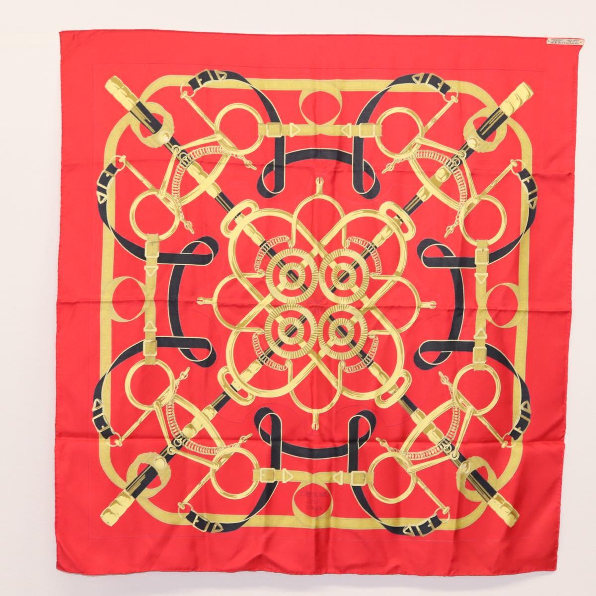 HERMES Carre 90 Scarf ""Eperon dor"" Silk Red Auth SW1685
