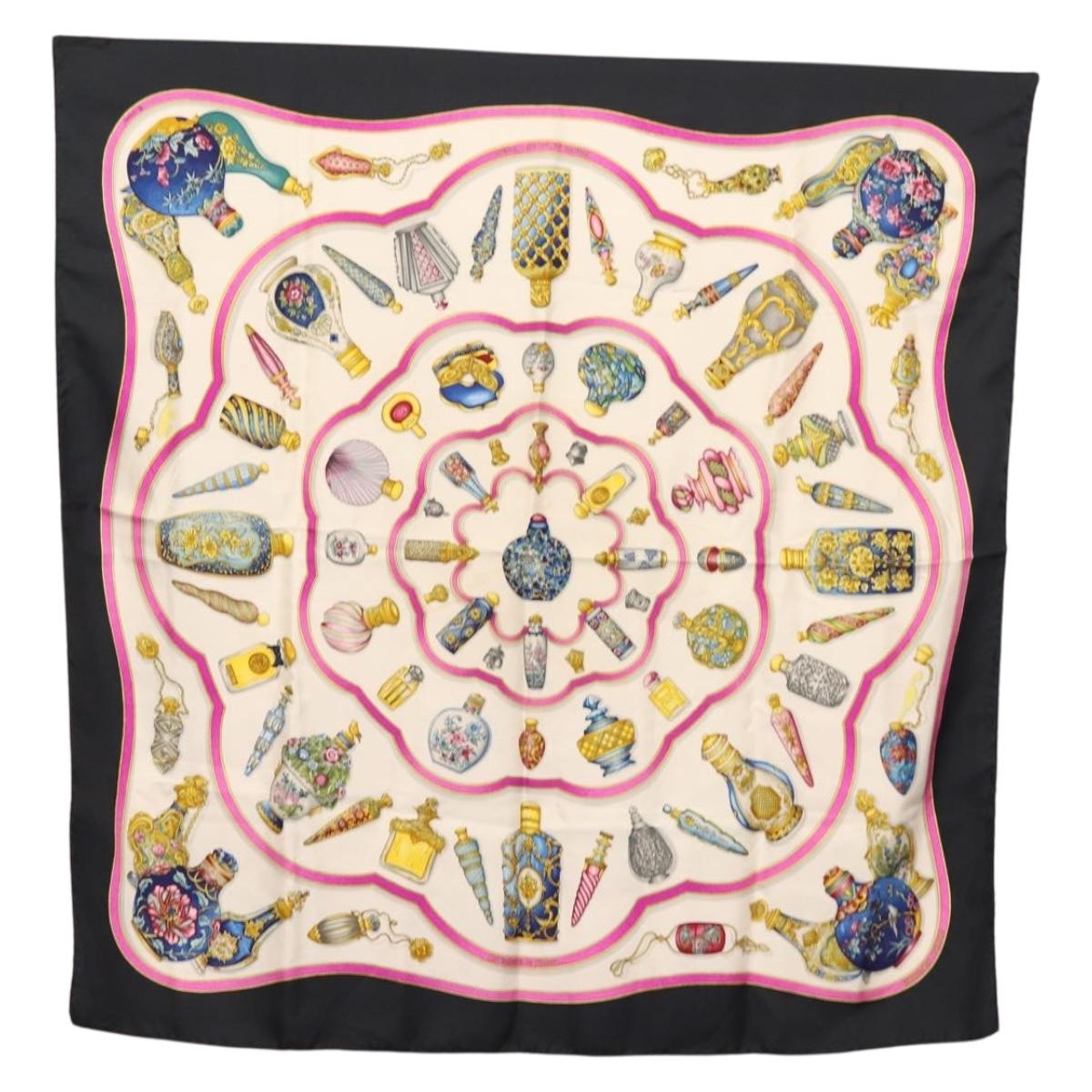 HERMES Carre 90 Scarf ""Qu importe le flacon"" Silk White Auth SW1686