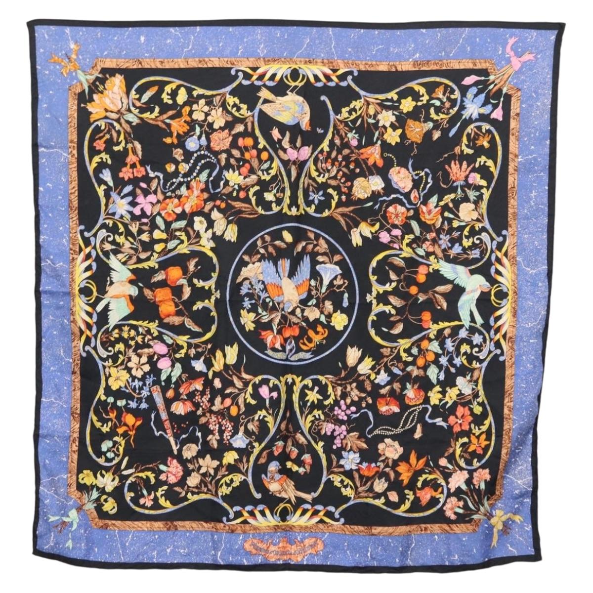 HERMES Carre 90 Scarf ""Pierres d' Orient et d' Occident"" Silk Blue Auth SW1688