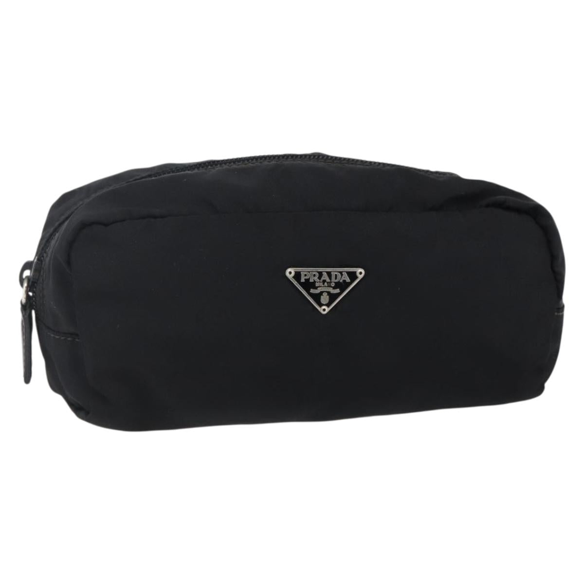 PRADA Pouch Nylon Black Silver Auth sw1697