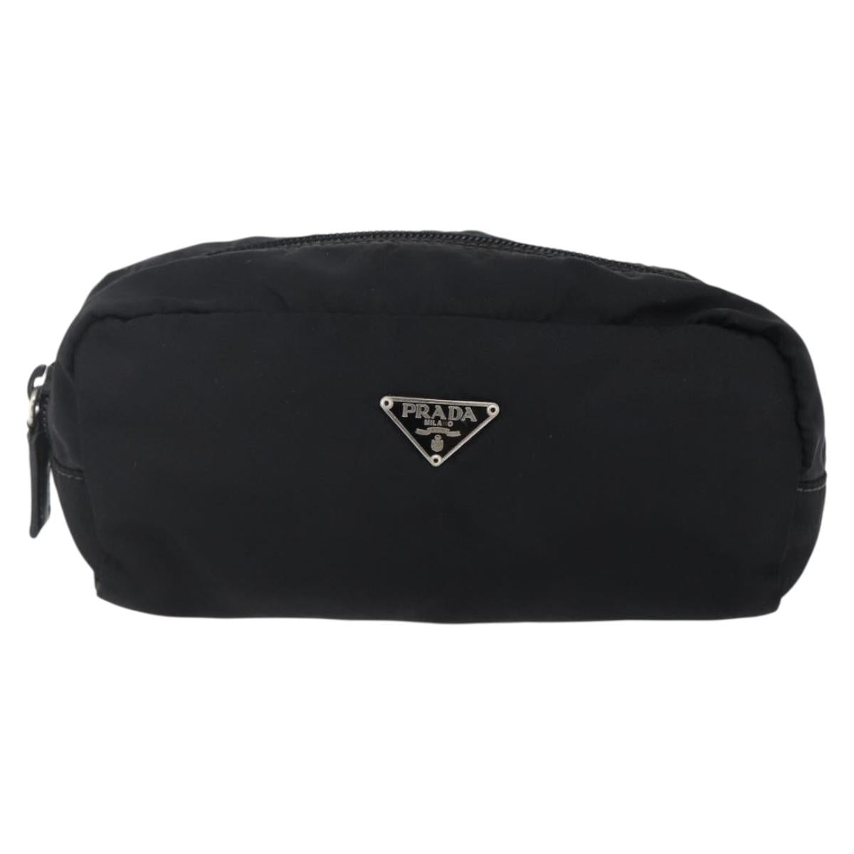 PRADA Pouch Nylon Black Silver Auth sw1697