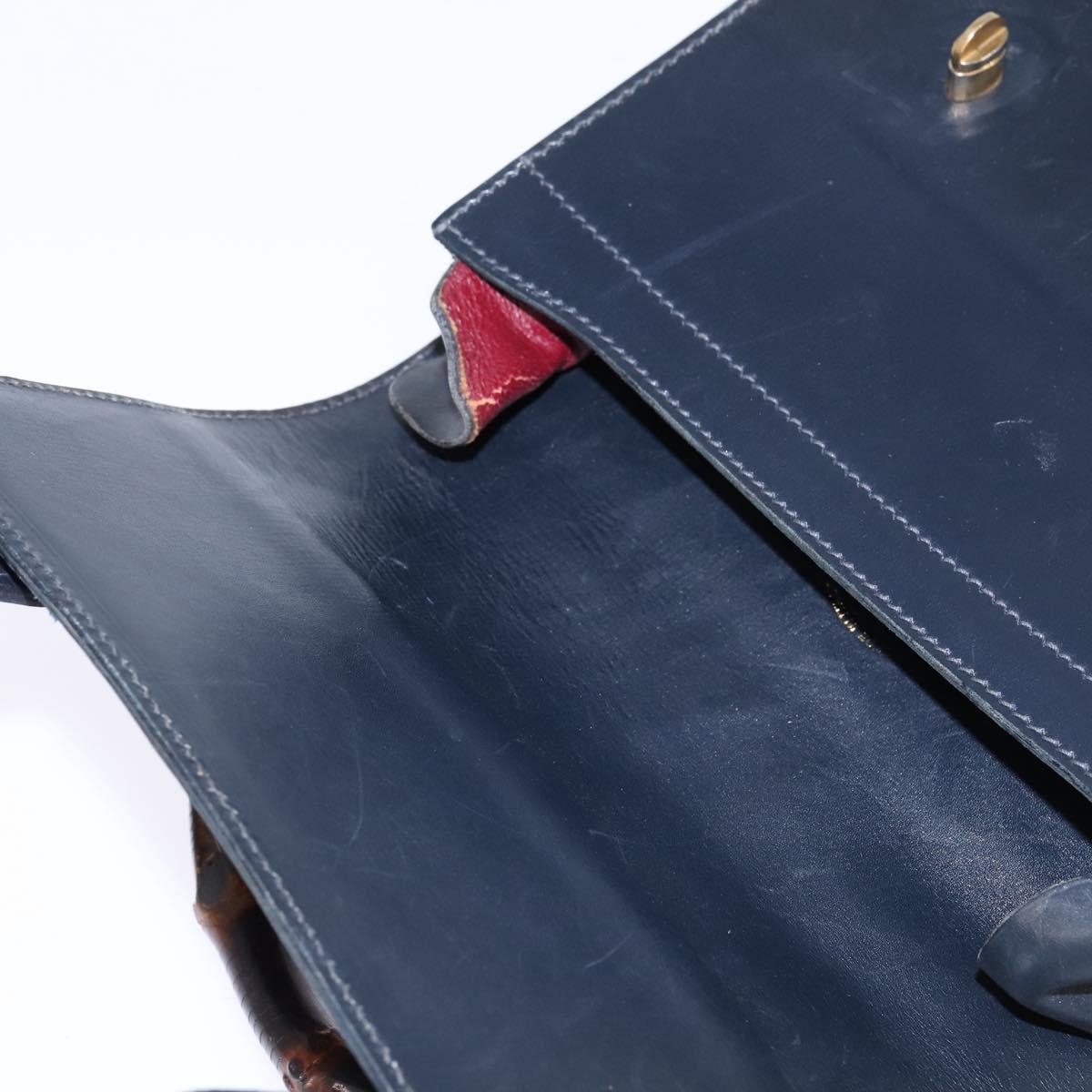 GUCCI Bamboo Sherry Line Hand Bag Leather Navy Red gold Auth SW1701