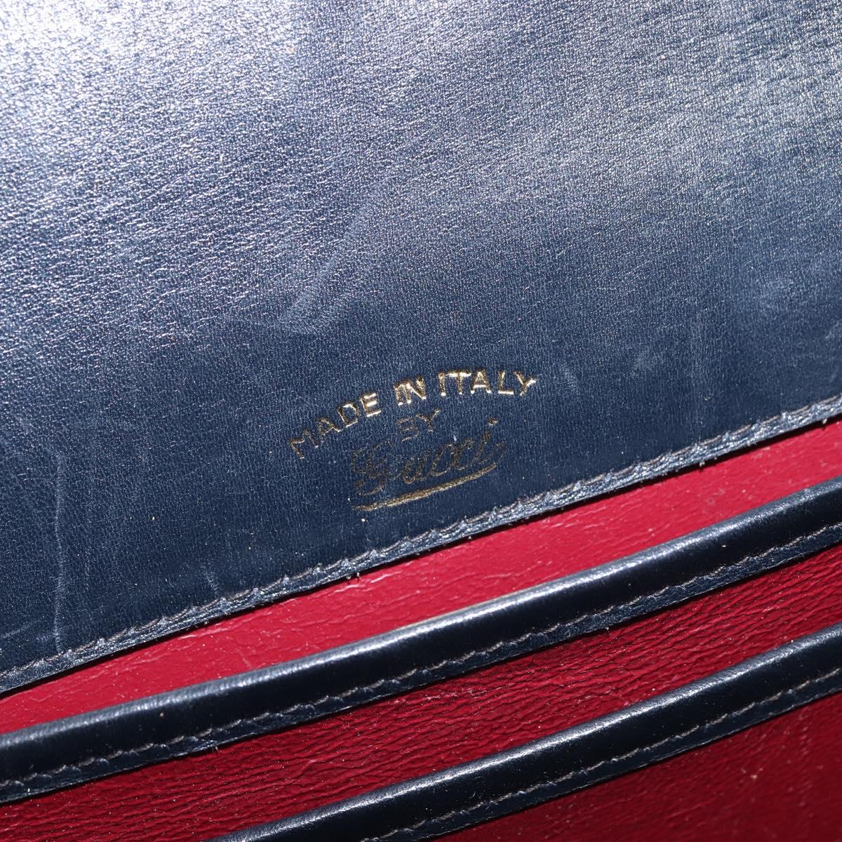 GUCCI Bamboo Sherry Line Hand Bag Leather Navy Red gold Auth SW1701