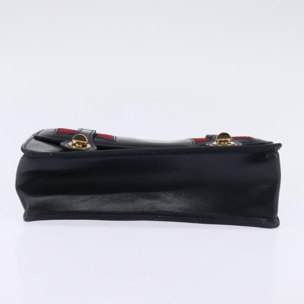 GUCCI Bamboo Sherry Line Hand Bag Leather Navy Red gold Auth SW1701