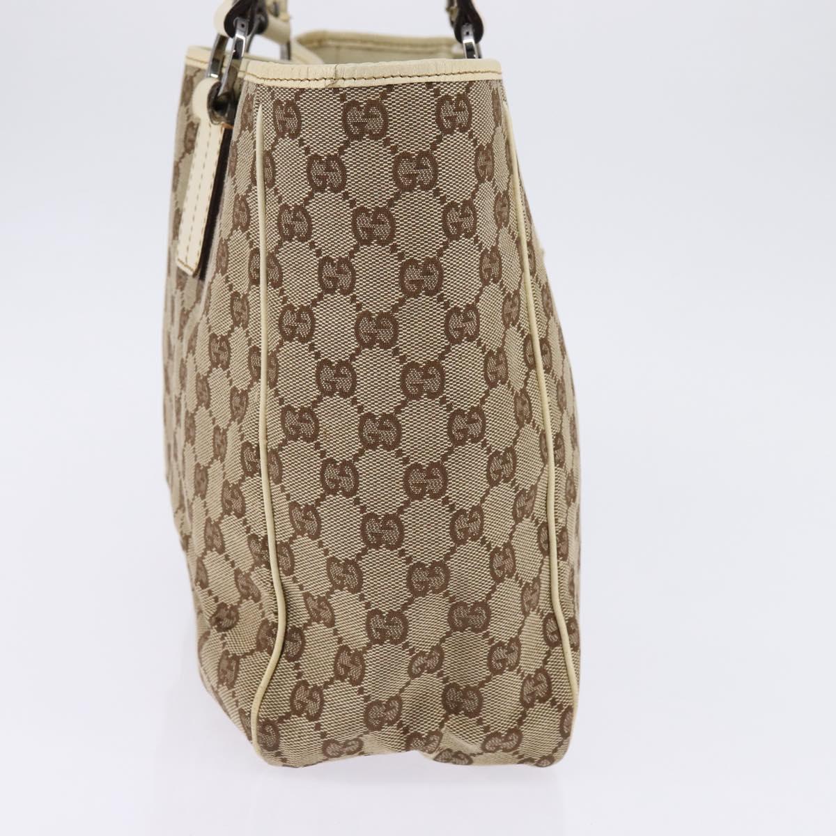 GUCCI GG Canvas Tote Bag Beige Silver 113017 Auth SW1705