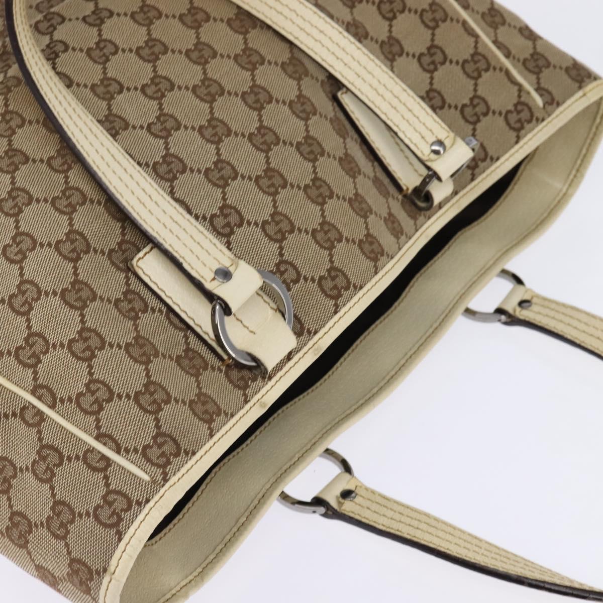 GUCCI GG Canvas Tote Bag Beige Silver 113017 Auth SW1705