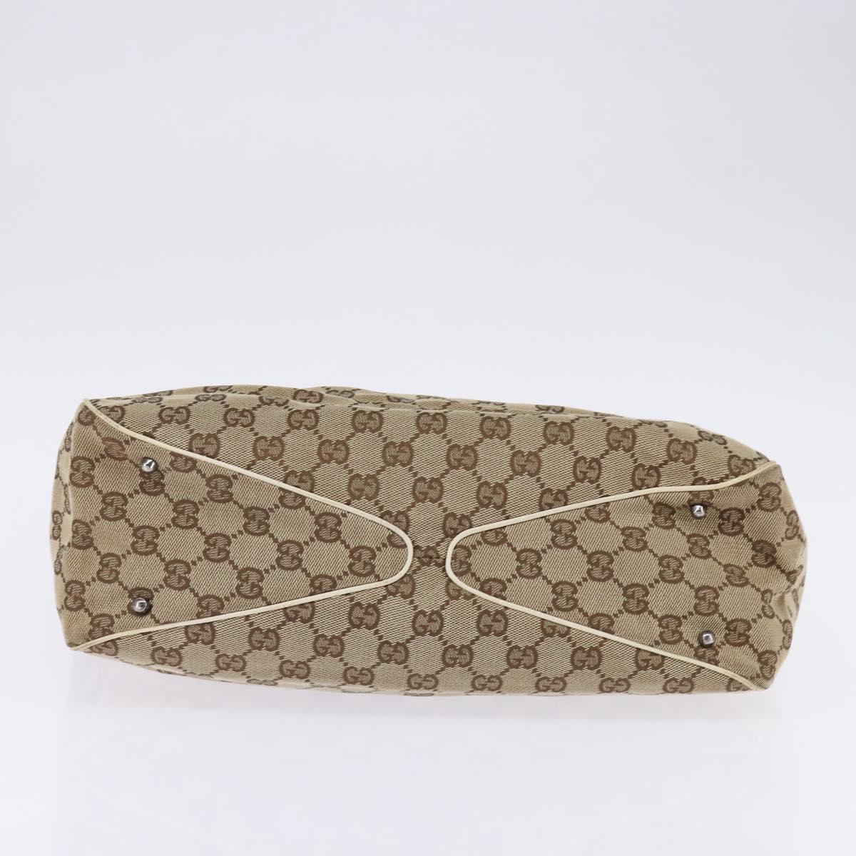 GUCCI GG Canvas Tote Bag Beige Silver 113017 Auth SW1705