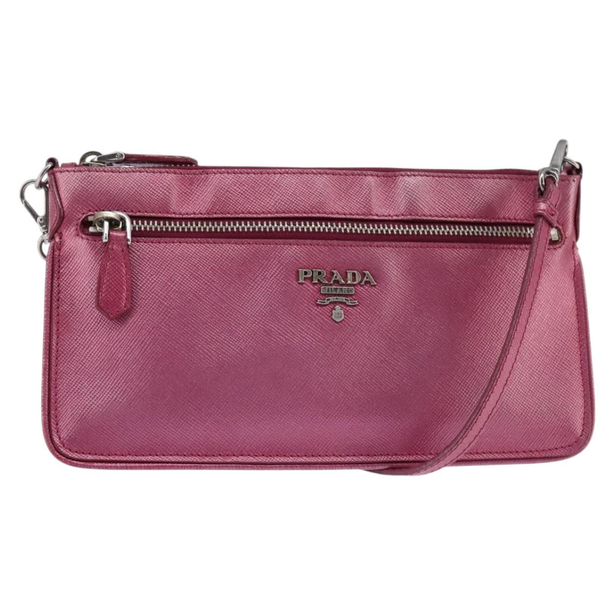 PRADA Shoulder Bag Safiano leather Pink Silver Auth SW1708