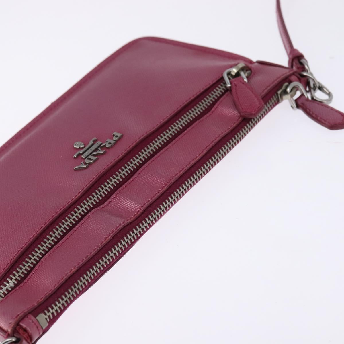 PRADA Shoulder Bag Safiano leather Pink Silver Auth SW1708
