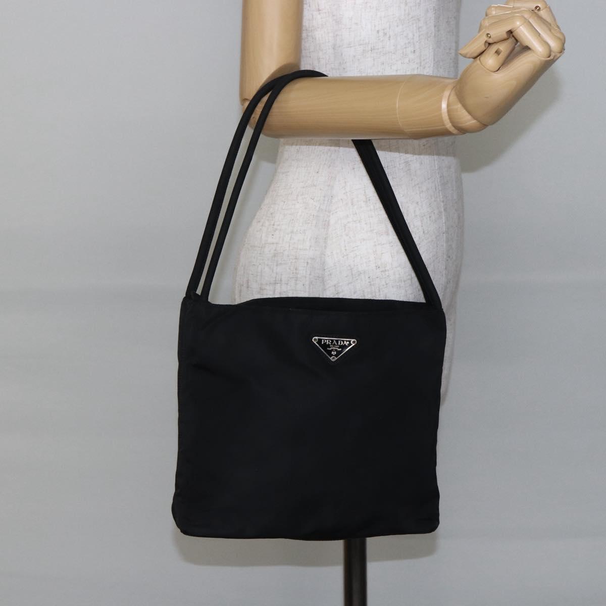 PRADA Tote Bag Nylon Black Silver Auth SW1710