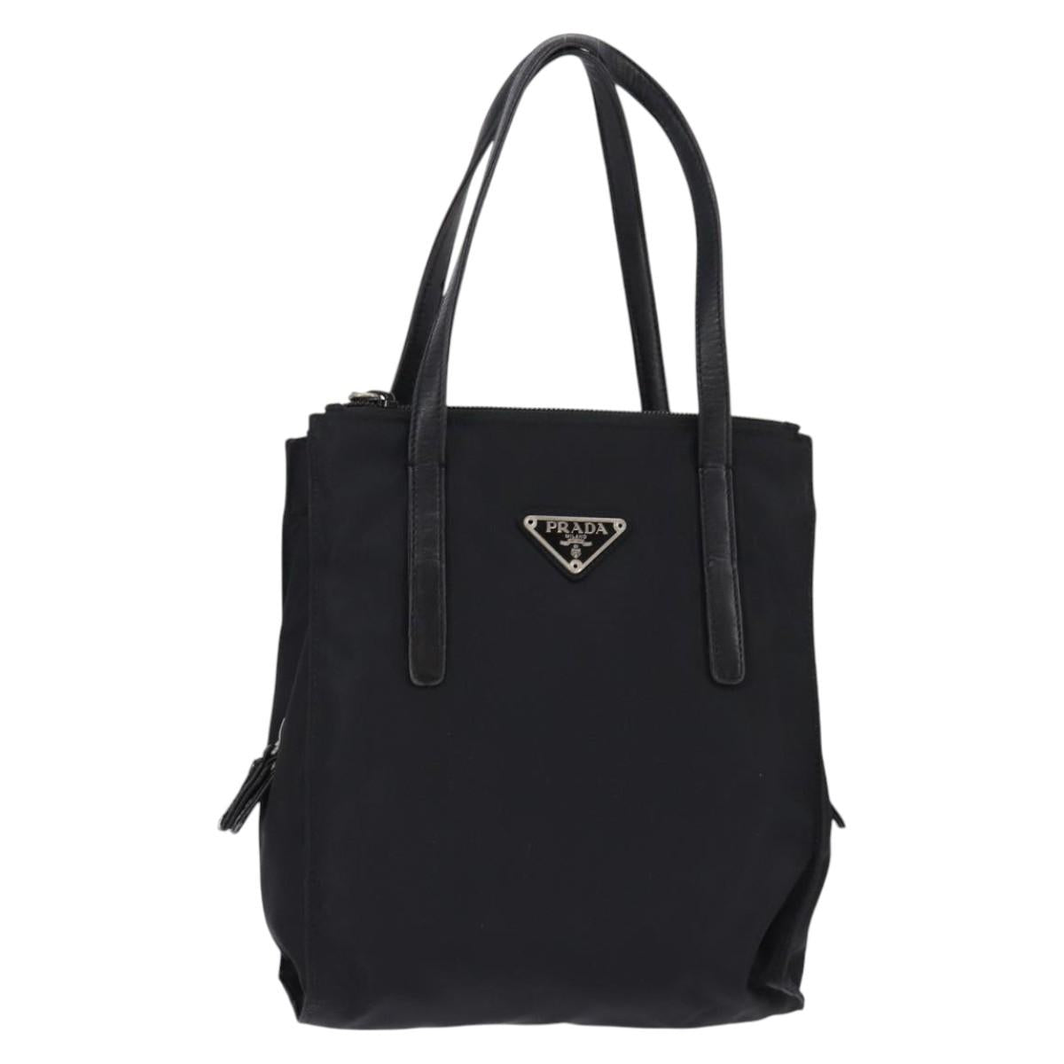 PRADA Hand Bag Nylon Leather Black Silver Auth SW1713