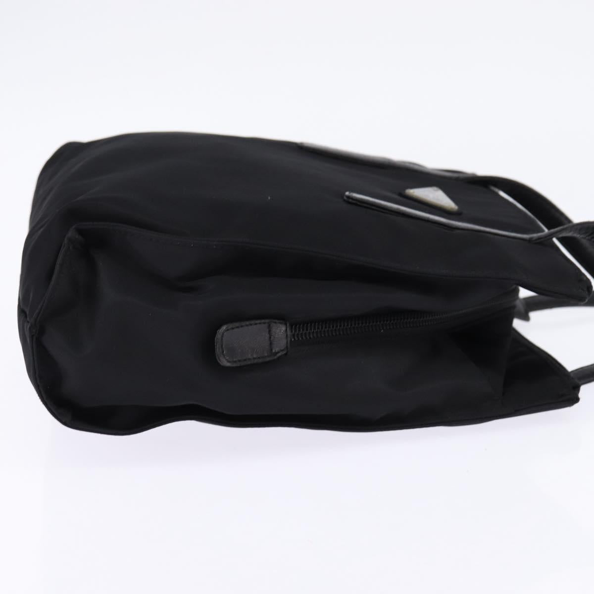 PRADA Hand Bag Nylon Leather Black Silver Auth SW1713