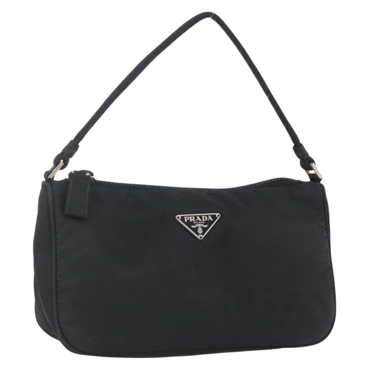 PRADA Accessory Pouch Nylon Black Silver Auth SW1714