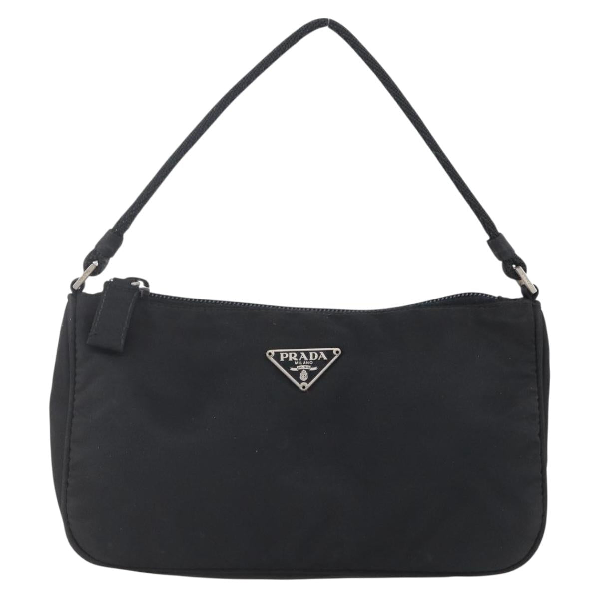PRADA Accessory Pouch Nylon Black Silver Auth SW1714