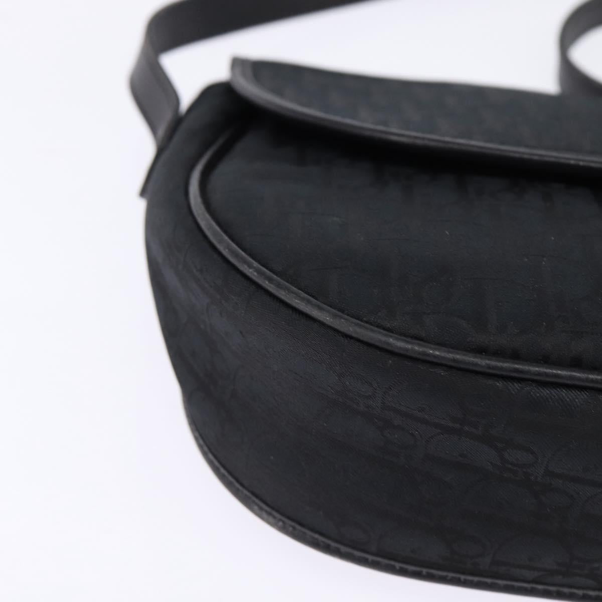 Christian Dior Trotter Canvas Shoulder Bag Black Gold Auth SW1717