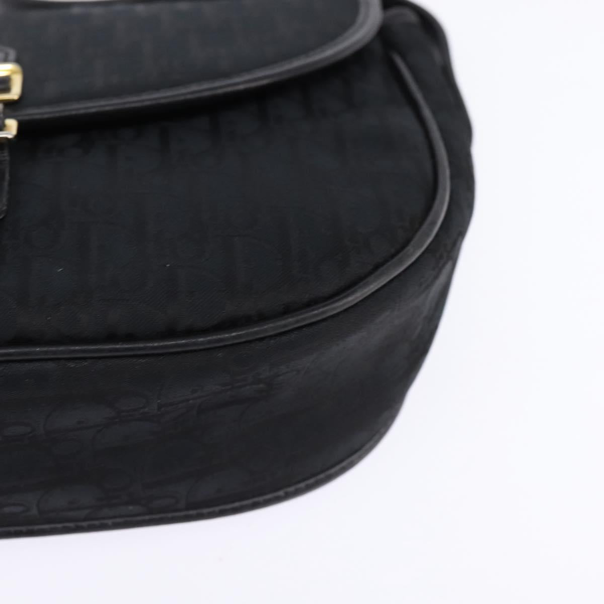 Christian Dior Trotter Canvas Shoulder Bag Black Gold Auth SW1717