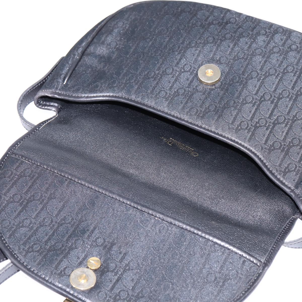 Christian Dior Trotter Canvas Shoulder Bag Black Gold Auth SW1717