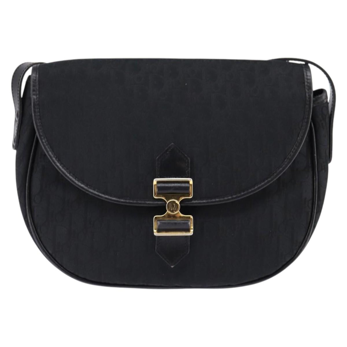 Christian Dior Trotter Canvas Shoulder Bag Black Gold Auth SW1717