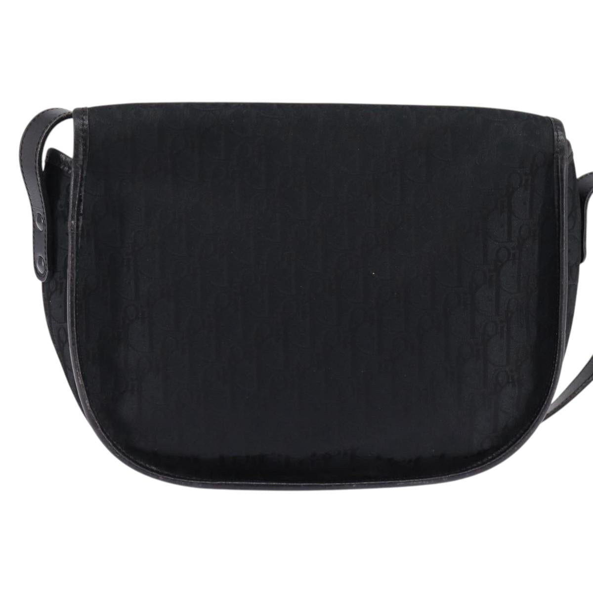 Christian Dior Trotter Canvas Shoulder Bag Black Gold Auth SW1717