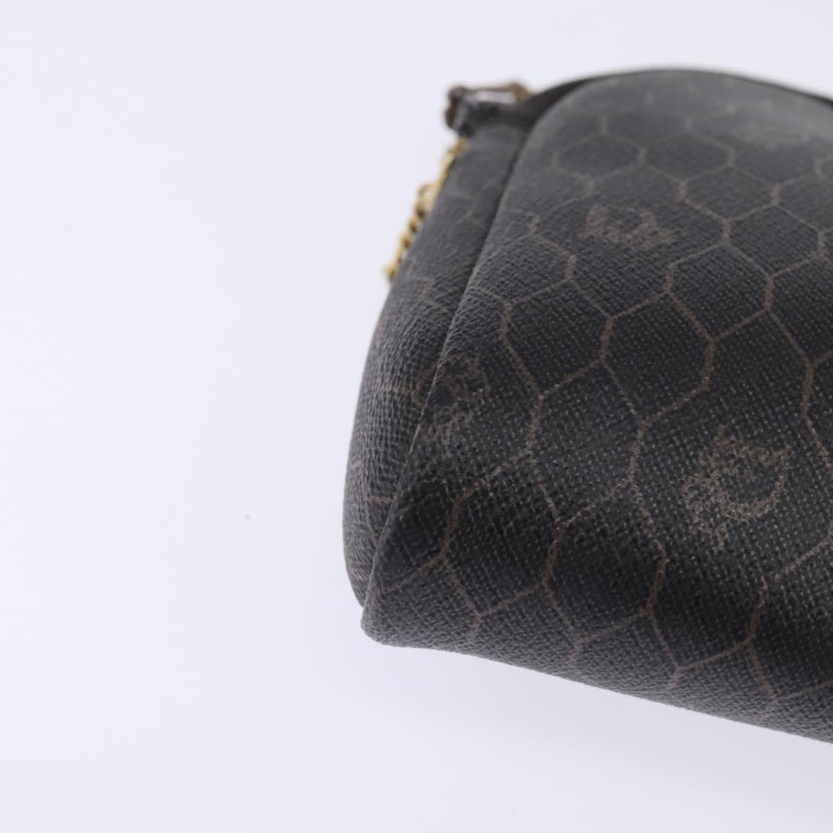 Christian Dior Honeycomb Canvas Chain Shoulder Bag PVC Black Gold Auth SW1718