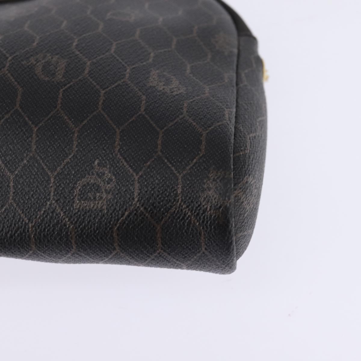 Christian Dior Honeycomb Canvas Chain Shoulder Bag PVC Black Gold Auth SW1718