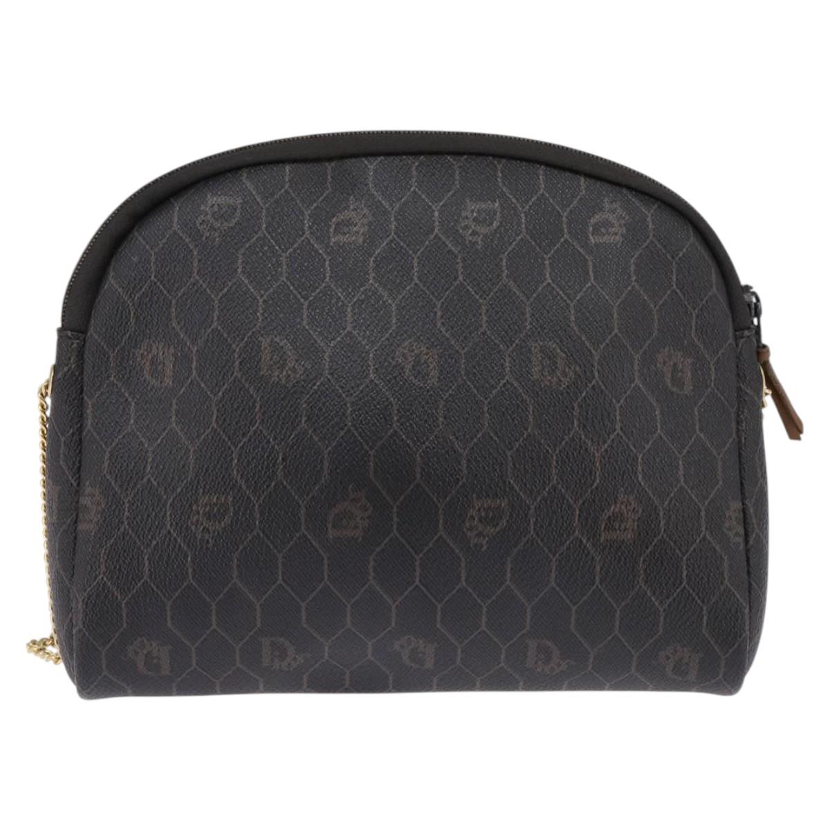 Christian Dior Honeycomb Canvas Chain Shoulder Bag PVC Black Gold Auth SW1718