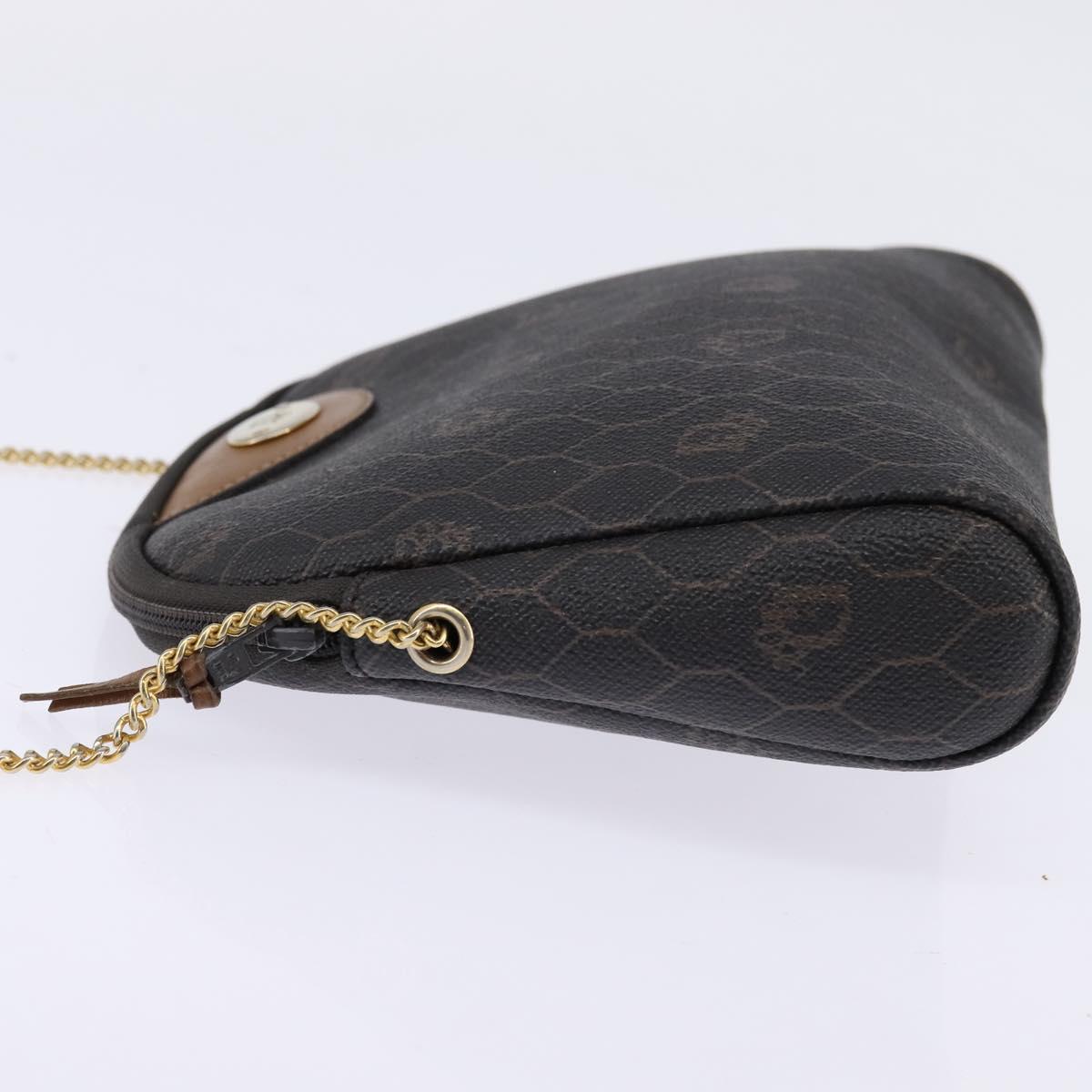 Christian Dior Honeycomb Canvas Chain Shoulder Bag PVC Black Gold Auth SW1718