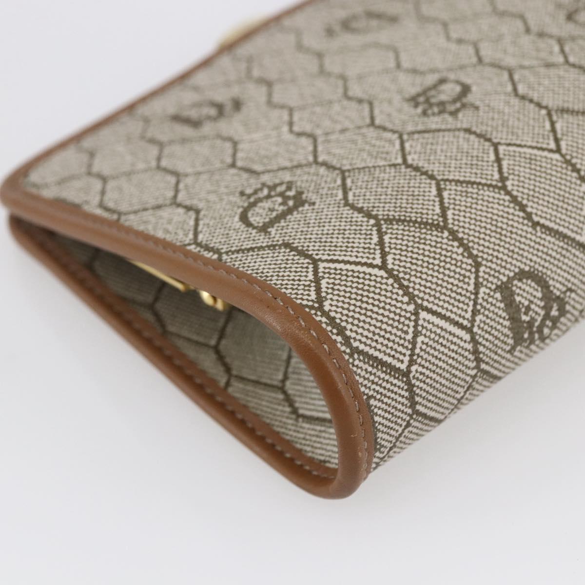 Christian Dior Honeycomb Canvas Pouch PVC Beige Gold Auth SW1719