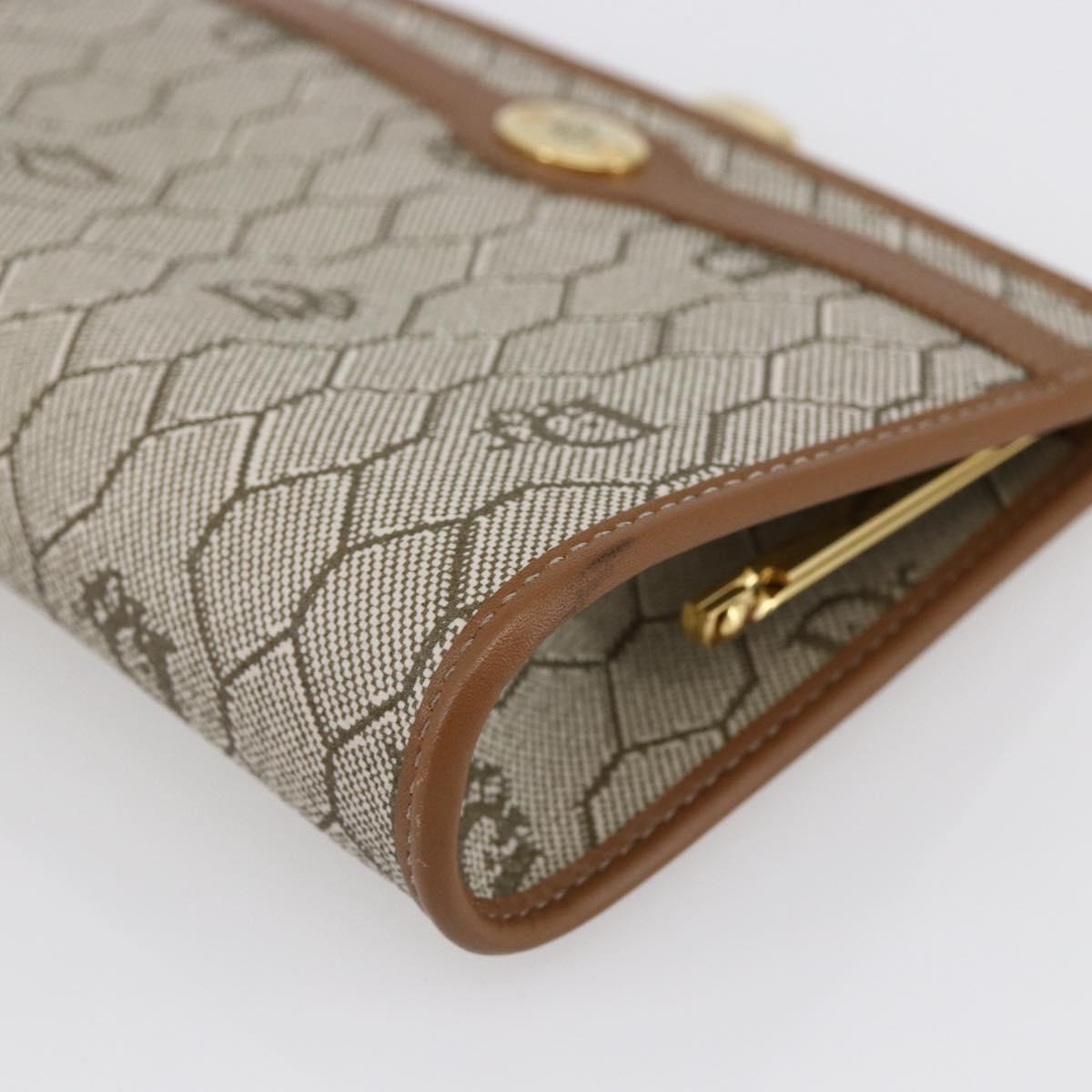 Christian Dior Honeycomb Canvas Pouch PVC Beige Gold Auth SW1719