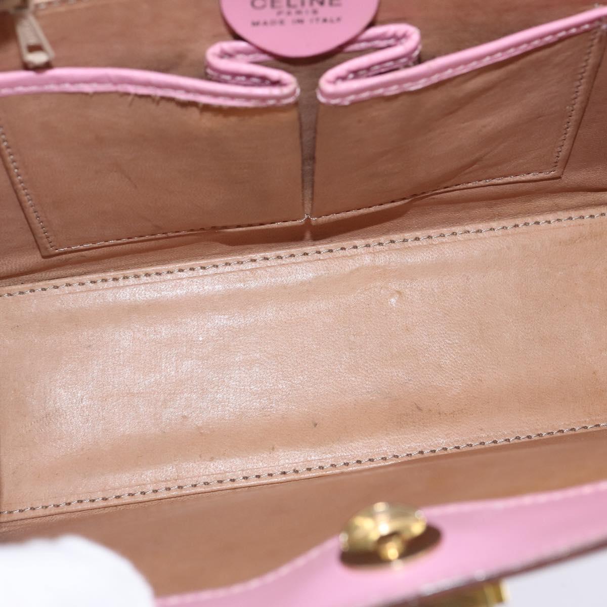 CELINE Hand Bag Leather 2way Pink Gold Auth SW1720