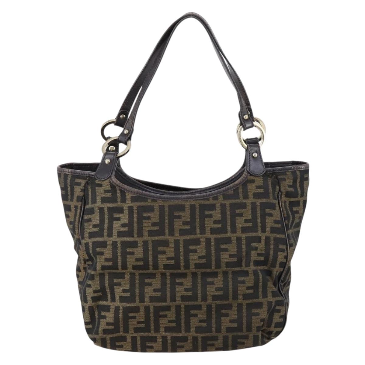 FENDI Zucca Canvas Tote Bag PVC Black Brown gold Auth SW1722