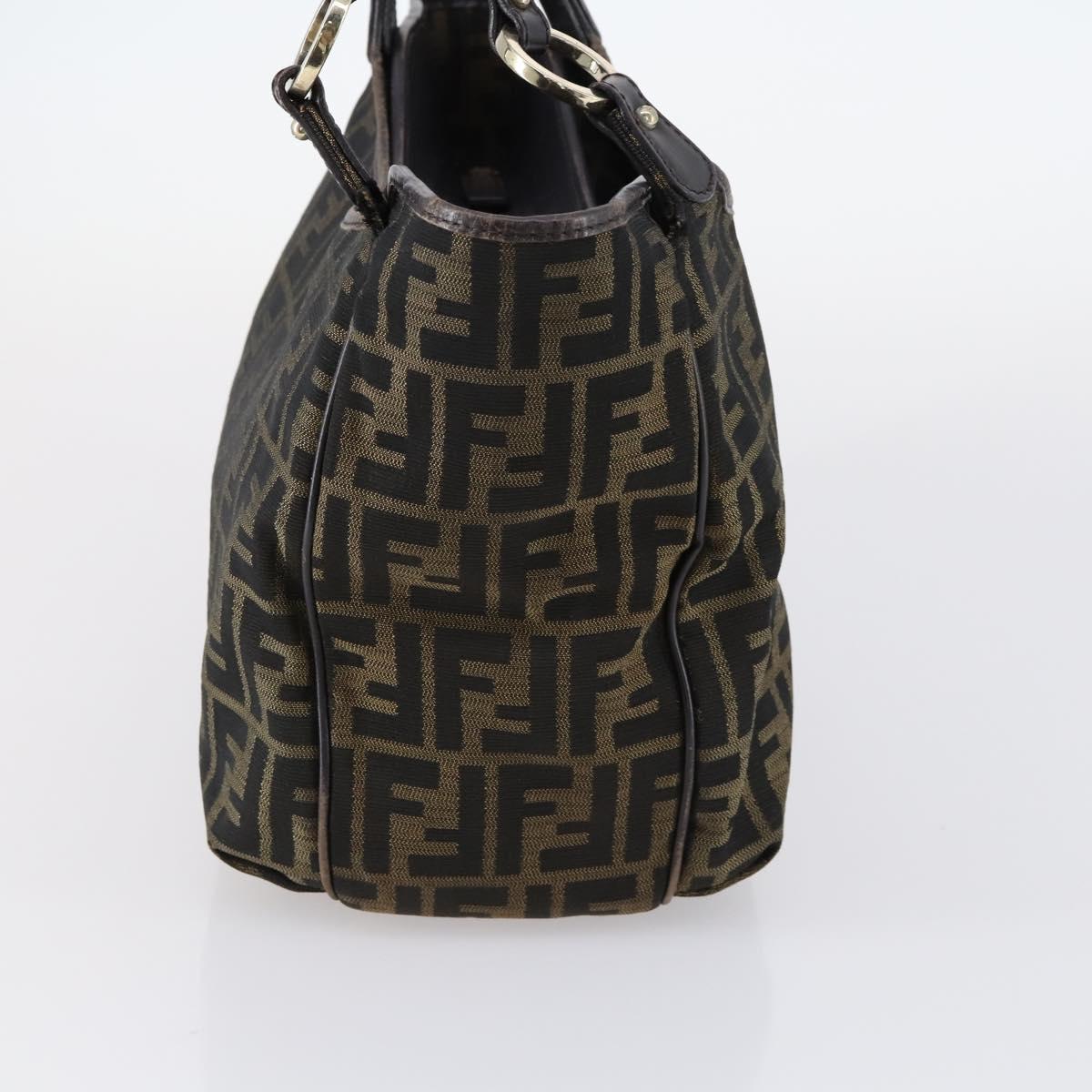 FENDI Zucca Canvas Tote Bag PVC Black Brown gold Auth SW1722