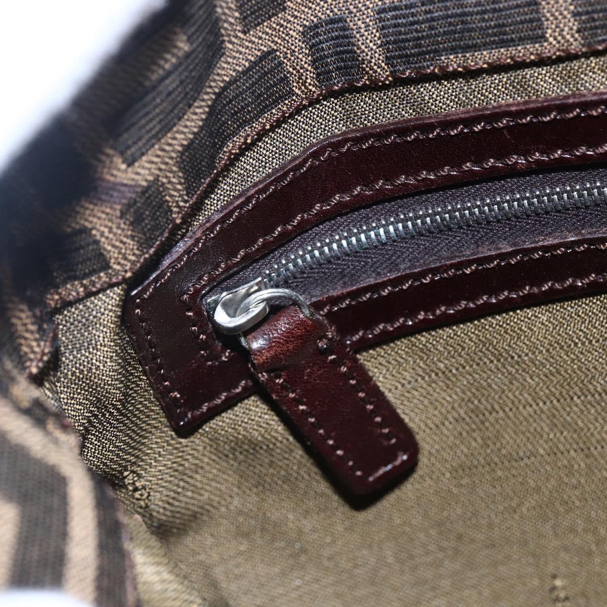 FENDI Zucca Canvas Mamma Baguette Shoulder Bag Black Brown Silver Auth SW1723