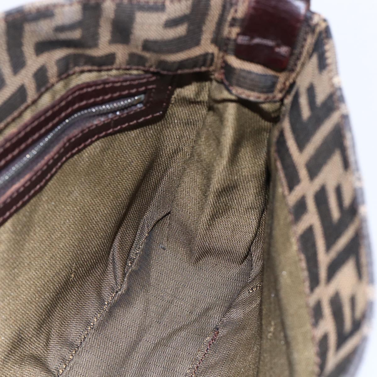 FENDI Zucca Canvas Mamma Baguette Shoulder Bag Black Brown Silver Auth SW1723