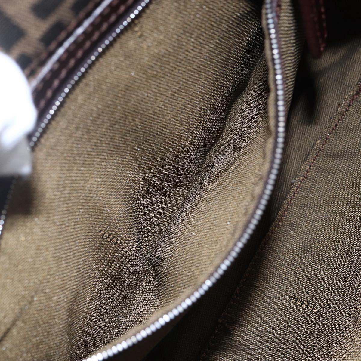 FENDI Zucca Canvas Mamma Baguette Shoulder Bag Black Brown Silver Auth SW1723