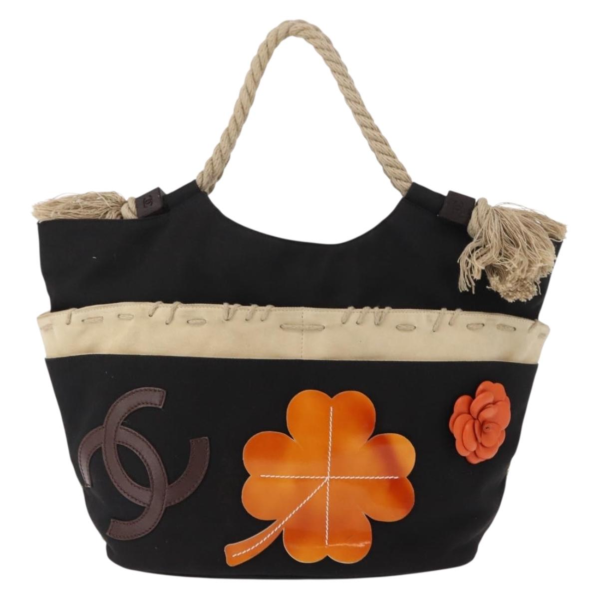 CHANEL Bysy Line Tote Bag Canvas Black CC Auth SW1726