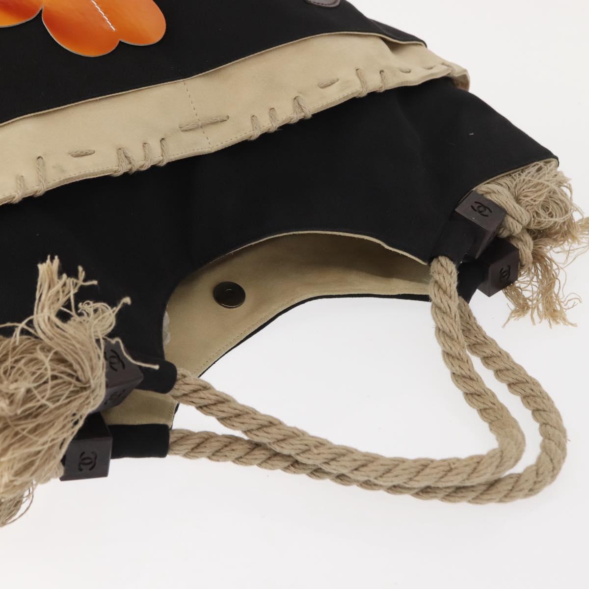 CHANEL Bysy Line Tote Bag Canvas Black CC Auth SW1726